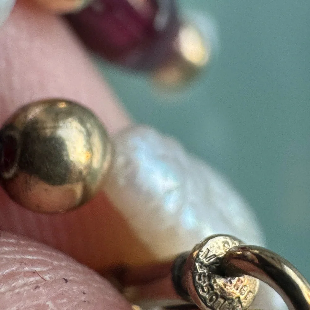 14k gold filled natural seed pearls and garnet long necklace - Picture 9 of 10